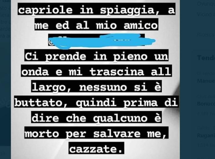 Instagram ragazzo salvato