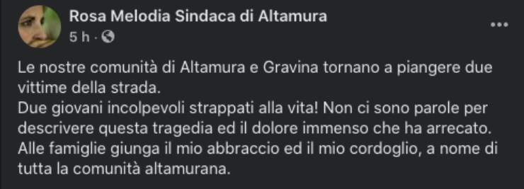 fidanzati morti sindaco Altamura