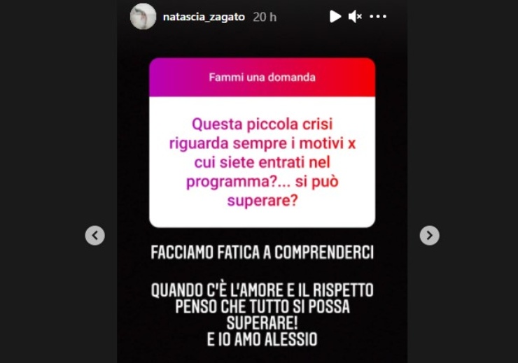 Screenshot Instagram stories della fidanzata